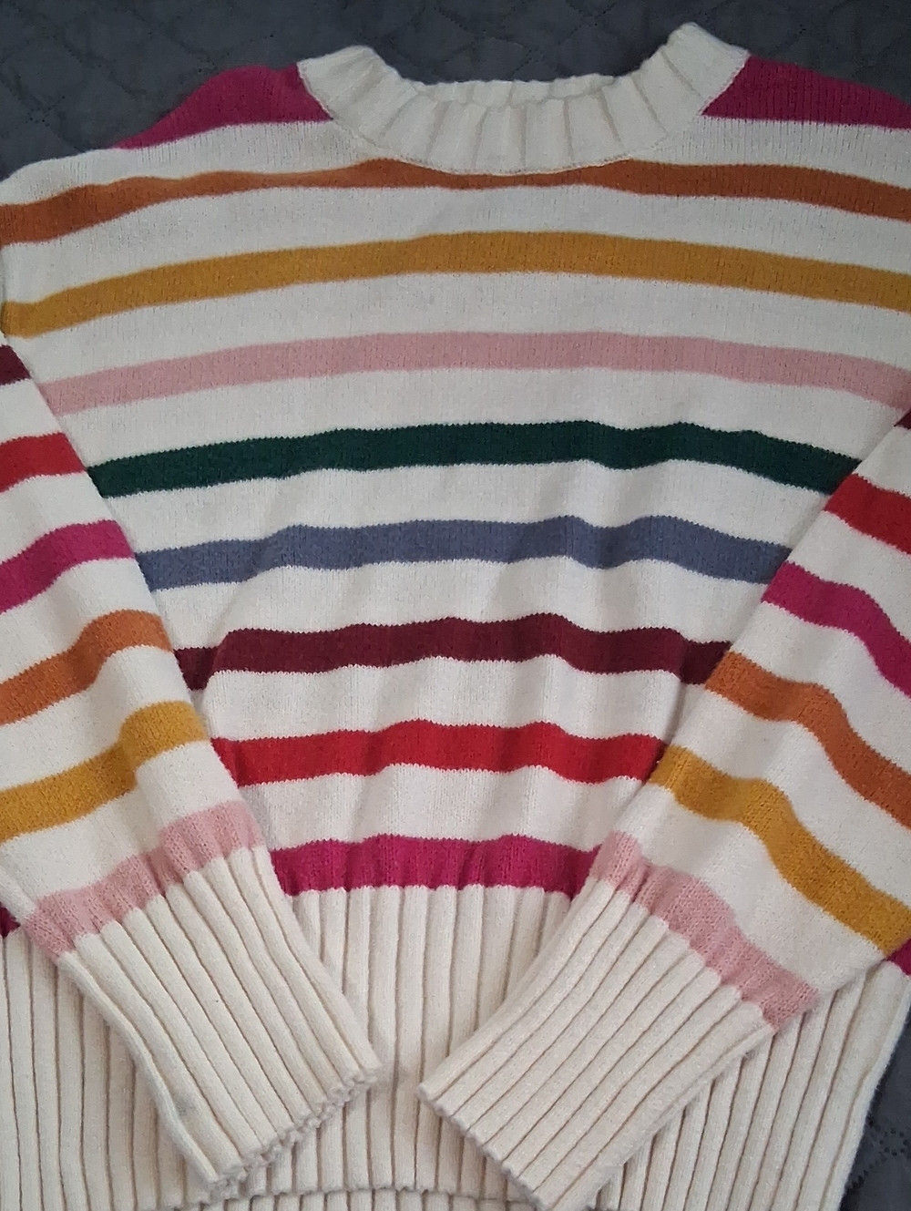 GAP Cream Crewneck Sweater with Multicolor Stripes